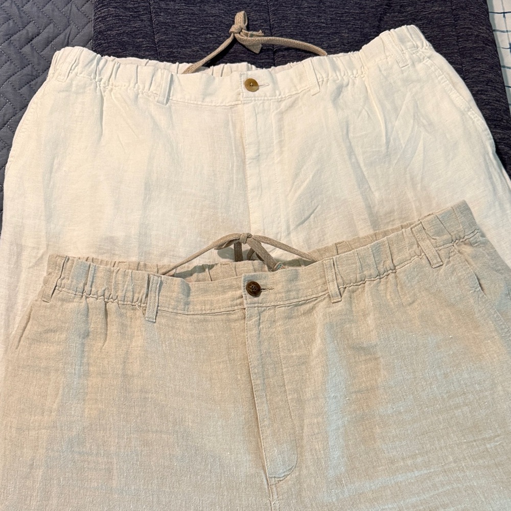 Big and Tall Beige or White Linen Drawstring Pants (2 Pair!)